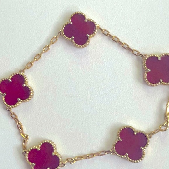 Neiman Marcus Jewelry - 15MM LAPIS LAZULI CLOVER BRACELET 18k OVER STERLING SILVER IN RED